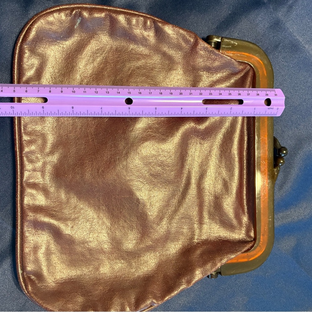 SOLD Vintage Burgundy Leather and Acrylic Tortoise Shell Clutch, with Kiss Clasp - Picture 11 of 13